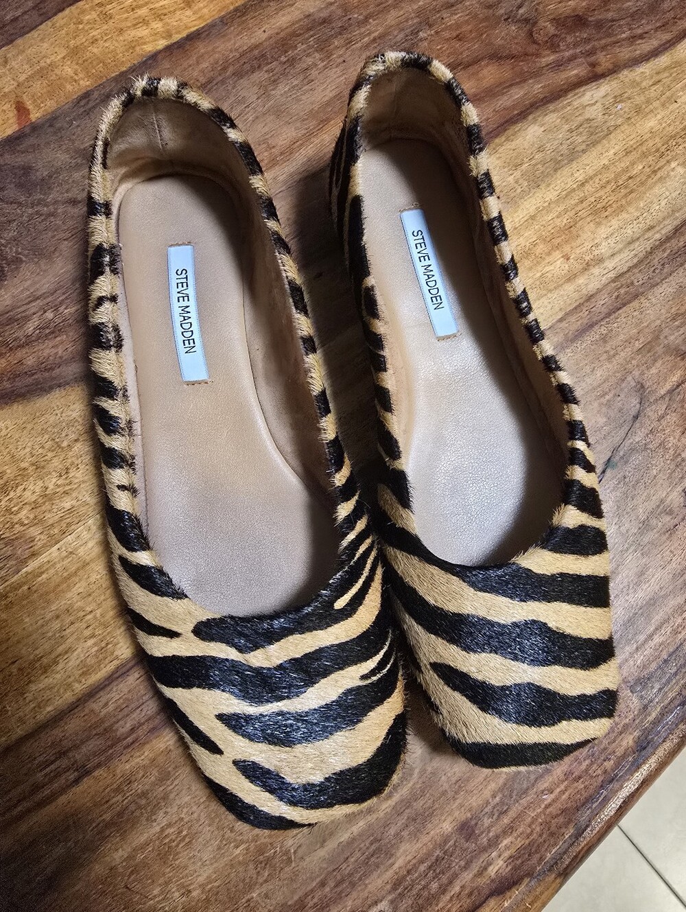 Steve Madden Tiger-Print Ballet Flats in Tan and Black